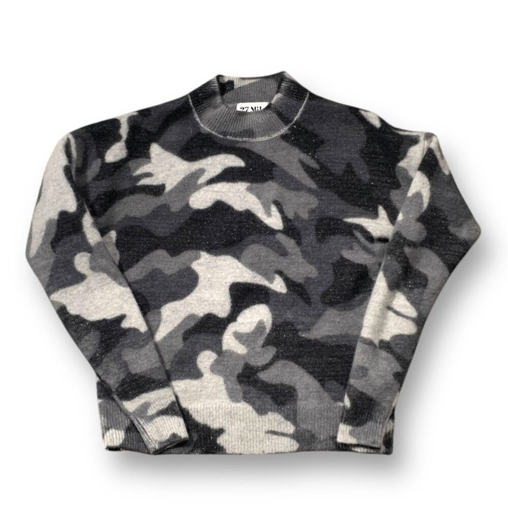 27 Miles Malibu Cashmere Camo Cropped Sweater Gray Metallic Designer Luxury Knit